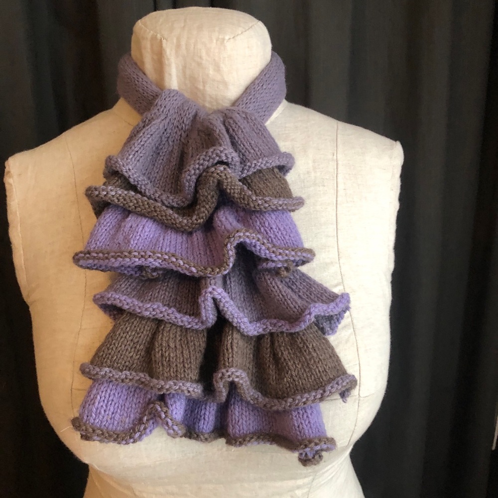 Cute Hand Knit Ruffled scarf in shades of lavender wool